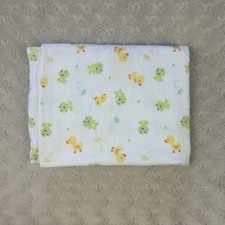 Carter's Duck Frog Dragonfly Baby Receiving Blanket Flannel White Green Blue Dot