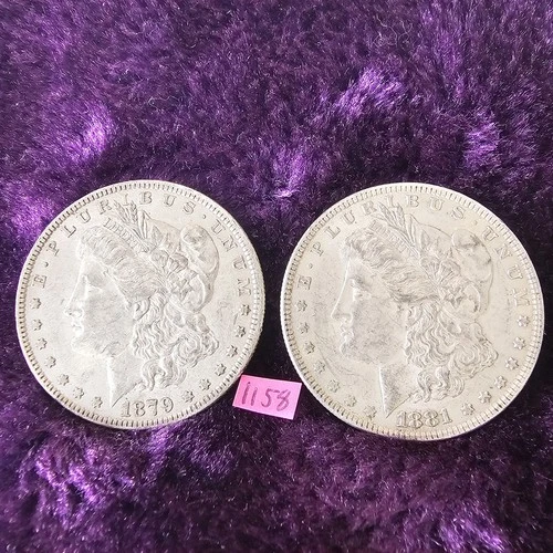 LOT of 2 🇺🇲🔥XF-AU 👀🔥1879 & 1881 Morgan Silver Dollars FREE SHIPPING 1158