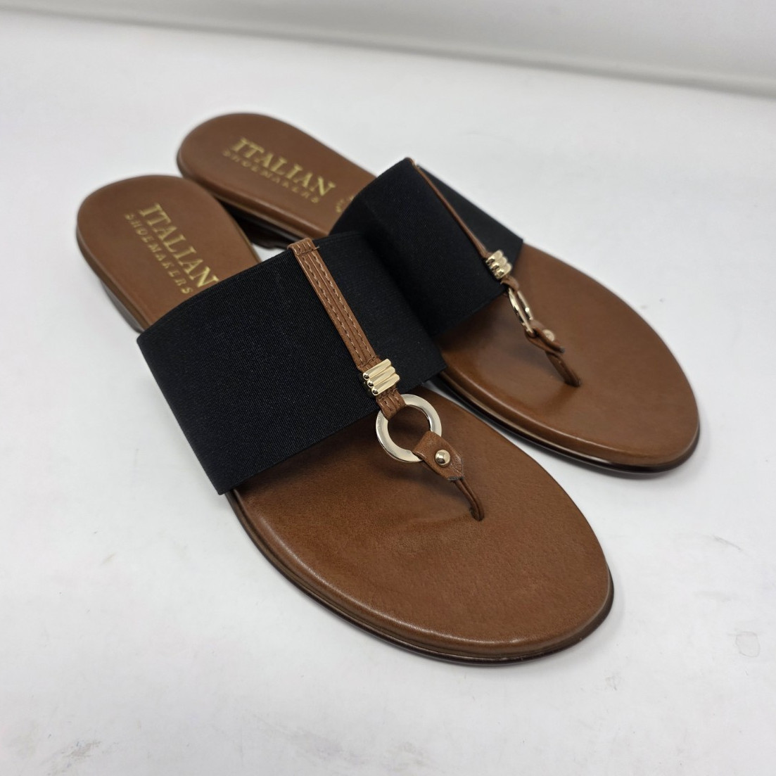 Italian Shoemakers Women’s Black/Brown Thong Slip-On Sandals Ring US 11