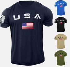 New Men's USA Flag T Shirt American Patriotic 100 Cotton