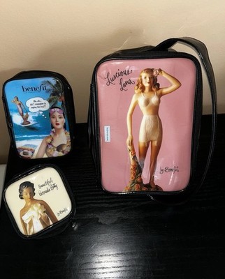 Lot Benefit Cosmetics Travel Vinyl Case Makeup Bag Luscious Lana Bermuda Betty