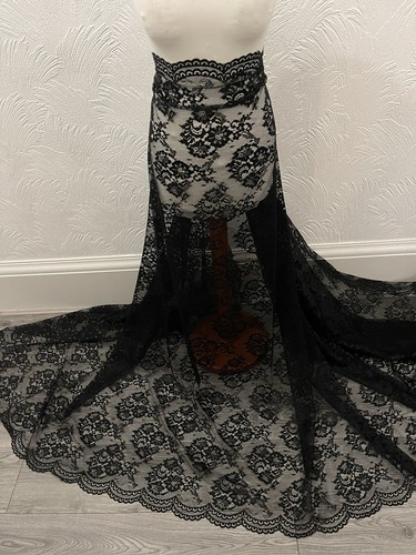 1m Black  SCOLLOPED Vintage French Bridal Lace Fabric Chantilly Wedding Dress - Picture 7 of 10