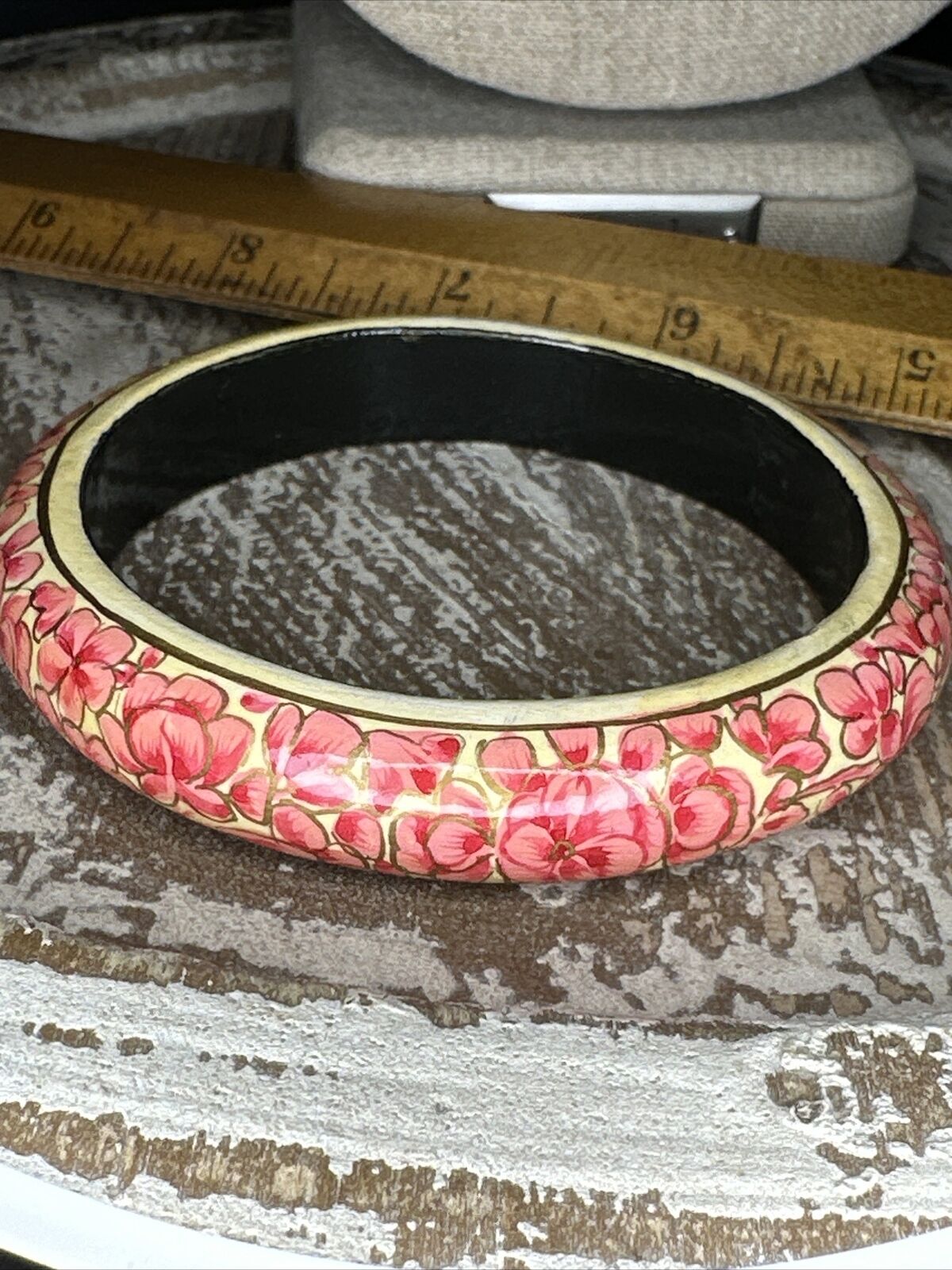 Vintage Russian Painted Pink & Cream Floral Patte… - image 1
