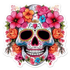 Sugar Skull Flowers, Vinyl Decal Sticker, Indoor Outdoor, 3 Sizes, 11753