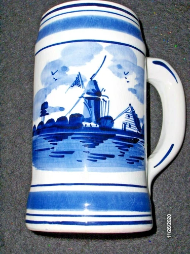 Vintage Delft Hand Painted Blue Windmill Mug, Holland