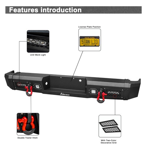Aaiwa For 2010-2014 Ford F-150 SVT Raptor Heavy-Duty Steel Rear Bumper W/ LED - Picture 7 of 17