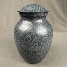 Brass Ashes Urn 8"  Speckled Green Metal Screw On Lid Medium Size Great for Pets