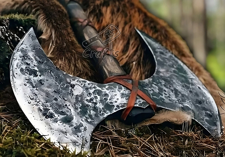 34" Double Headed Large Berserker Axe Hand Forged Two Handed Big Viking Axe - Image 4 of 4