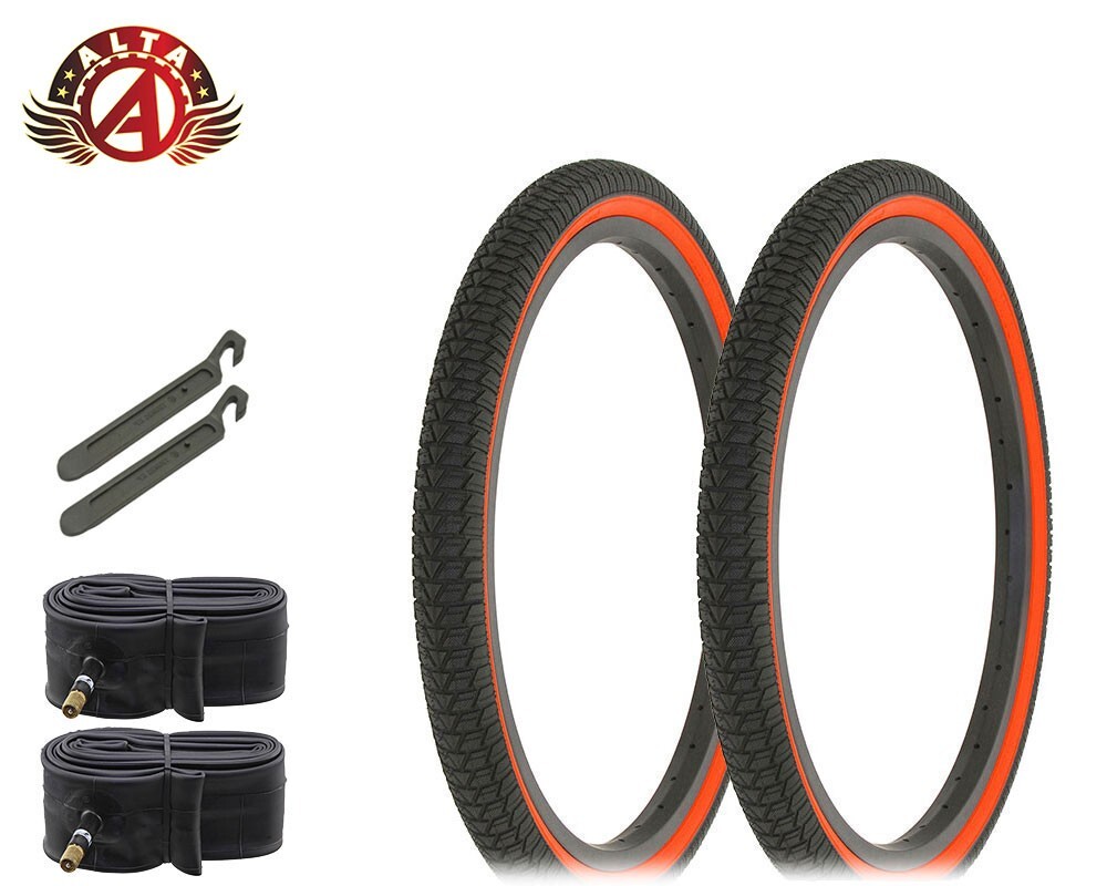 ALTA TIRES 20 x 1.75 BLACK/RED HF-864 W/TUBES & TIRE LEVERS