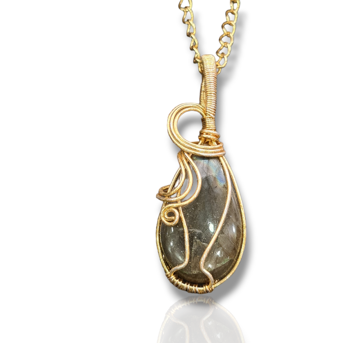 Natural Labradorite Gold Plated Handmade Pendant Wire wrapped