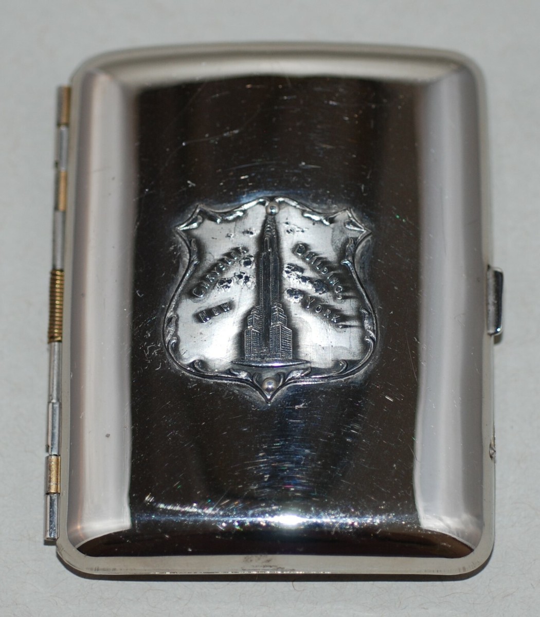 vintage chrome cigarette case VINTAGE CHRYSLER BUILDING SOUVENIR CHROME CIGARETTE CASE NY ARCHITECTURE
