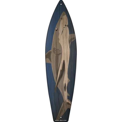 Great White Shark Metal Surf Board Sign 17''x4.5'' Plaque Home Door Garage Wall