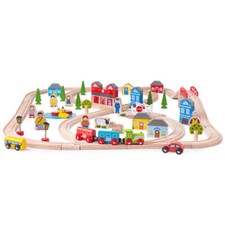 BigJigs - Town and Country Train Set - Magnetic Wooden Toy Train Set BJT015 