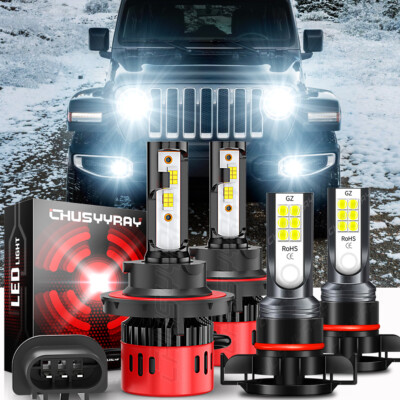 For Jeep Wrangler 2010-2018 LED Headlight Hi/Lo +Fog Light Bulbs Combo Kit 6000K