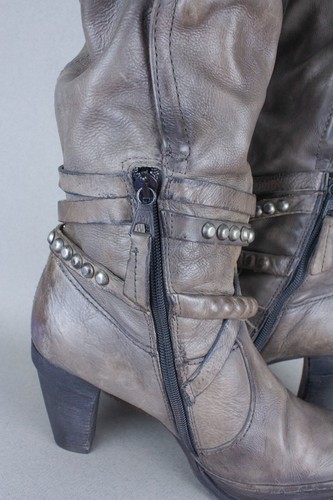 Airstep AS98 Gray-Brown Leather Biker High Boots Women Size EU 39 US 8.5-9 UK 6 - Picture 12 of 20