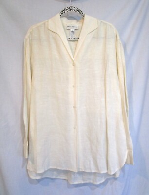 Rena Rowan Silk & Linen Butter Cream Long Button Top Blouse Women Size M Stylish