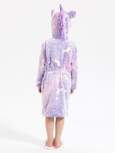 Glow in the Dark Fleece Hooded Robe for Kids, Soft Bathrobe 2-8Y Boys & Girls - Picture 5 of 6