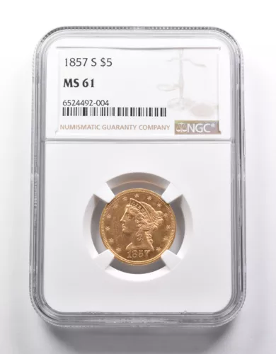 MS61 1857-S $5 Liberty Head Gold Half Eagle NGC *2541