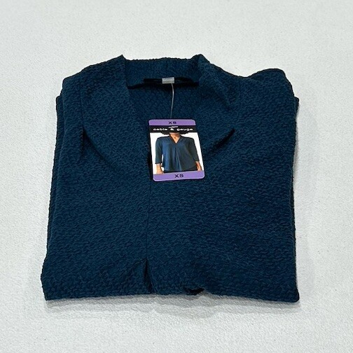 Cable & Gauge Women's Textured V-Neck 3/4 Sleeve Blouse, Poseidon, Size XS