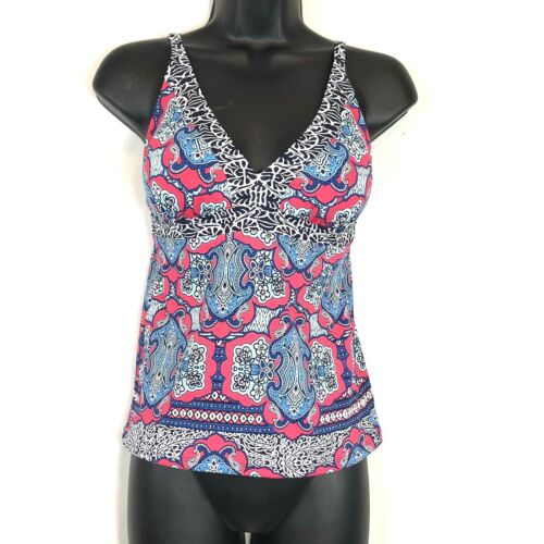 Tommy Bahama XXS Blue Pink Tankini Bathing Suit Top Halter Rivera Tile NWT