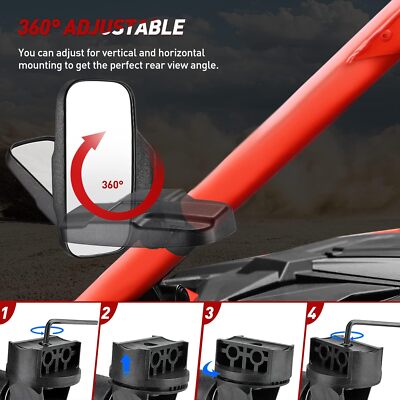 SAUTVS Adjustable Side Mirrors For Kawasaki Mule Pro FXT/DX/FX 2015-2025 | Foldable Wider View Mirrors With Mounting Brackets, 2PCS