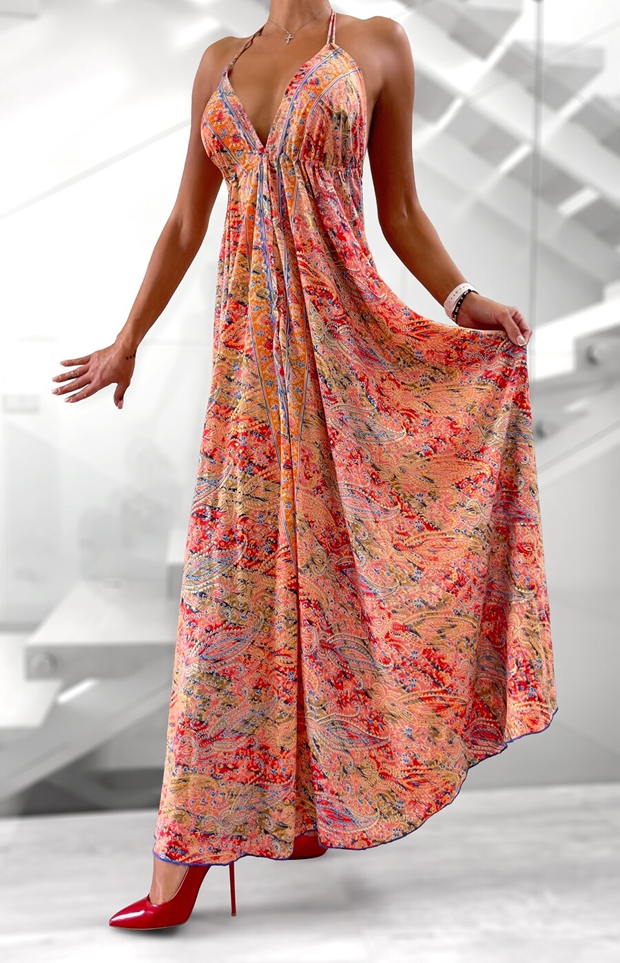 Vestido largo de diseñador de seda de moda boho S207 colores brillantes