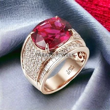 Ruby Oval Cut With 925 Sterling Silver Gold Plated Ring For Men's #A11
