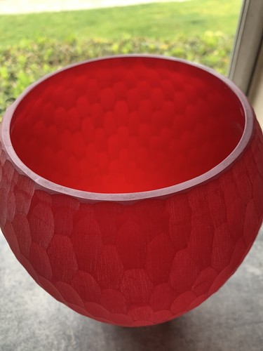 Rot geblasene Schnittkunst Glasvase Vintage handgemeißelt architektonisches Mittelstück Vase - Bild 13 von 13