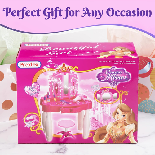 Kids Makeup Table with Mirror and Chair, Princess Play Set, Kids Makeup Vanity T - Picture 5 of 7