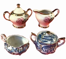 LEFTON CREAMER & SUGAR SETS (2) PAISLEY & PATTERN KINGWOOD ROSE PATTER DEMITASSE