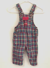 Vintage Osh Kosh B'Gosh Size 2 T Multicolor Gingham Bib Overalls Boys Girls USA