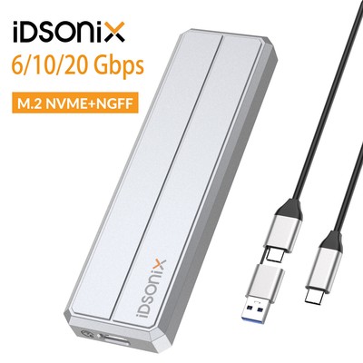 IDsonix M.2 NVME SATA NGFF SSD Gehäuse USB3.2 Gen2 6/10/20Gbps Adapter Aluminium