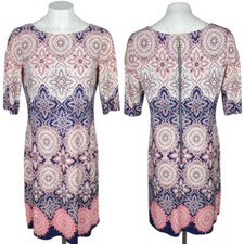 ELIZA J Patterned Sheath Dress Sz 8 Rear Zip