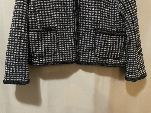 NWT Max Studio Women Long Sleeve Fringe Trimmed V-Neck Tweed Jacket Size L Black - Picture 8 of 14