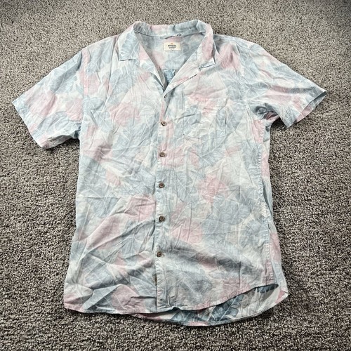 Marine Layer Hawaiian Shirt Mens Medium Blue Pink Relax Floral Comfort Beach