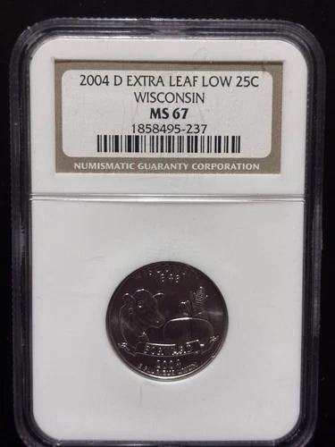 2004 D Quarter Dollar - State Series NGC MS-67 D EXTRA LEAF LOW WISCONSIN