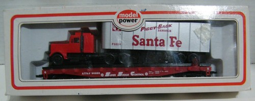Coche plano HO Model Power 6950 Santa Fe 50' con tractor y remolque | Zustand: Used