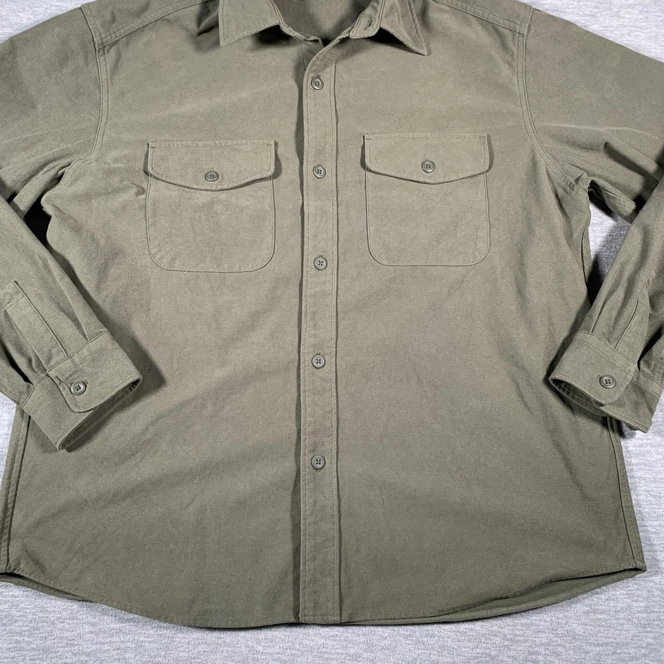 Camisa Uniqlo Para Hombres 2XL Verde Oliva Utilidad Sobrecamisa Cazadora Botón Delantero Sarga Foto 3 de 4