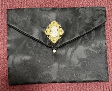 VTG Jessica McClintock Cameo Clutch Black Satin Gothic Victorian Evening Bag