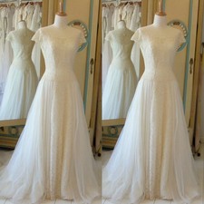 Vintage Wedding Dresses Short Sleeves Victorian 1940s Tulle Bridal Gowns