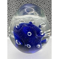 VTG Dynasty Gallery Glass Paperweight Blue Rose Bubbles Heirloom Collectibles