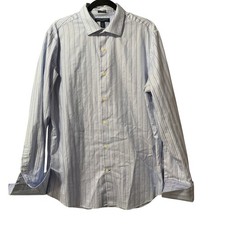 Banana Republic Mens Slim Fit Dress Shirt 16-16.5 L Blue Stripe French Cuffs