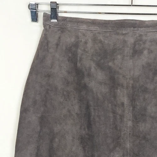 Falda de gamuza Dialogue ALine para mujer 22W Plus marrón 100 % cuero forrada con dardos invierno Foto 3 de 4