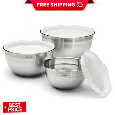 Cuisinart Stainless Steel Mixing Bowl Set with Lids Non Slip Kitchen Prep Set