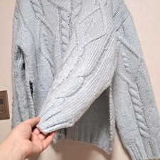 Lightly Used Sky Blue V-Neck Cable Knit Sweater for Men