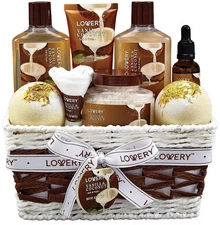 Bath and Body Gift Basket  9 Pc Set of Vanilla Coconut Home Spa Set NEW