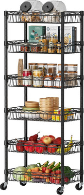 6 Tier Basket Shelf Wire Shelving Unit Adjustable Storage Shelves Big Basket Rac