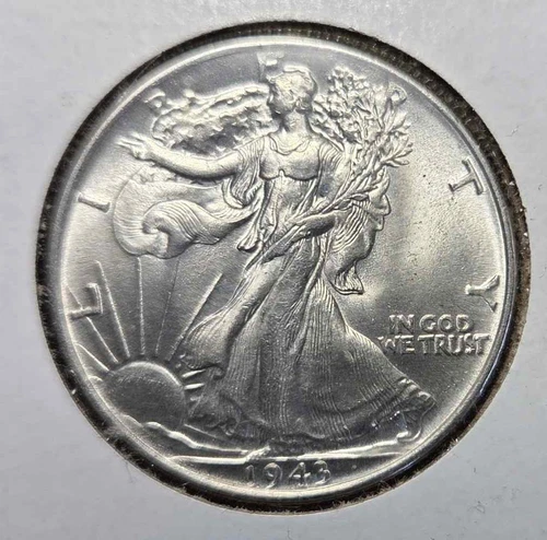 Gem BU 1943 Walking Liberty Half Dollar, silver 50c, well struck