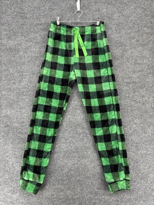 Green Buffalo Plaid Fleece Pajama Pants Womens Small Drawstring Comfort Lounge