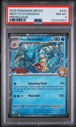 2025 POKEMON DRI EN-DESTINED RIVALS PRERELEASE #049 MISTY'S GYARADOS PSA 8